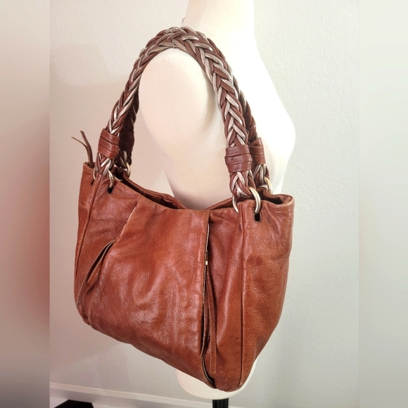ELLIOTT LUCCA Brown Leather Hobo Bag with Metallic Details - Picture 5 of 15